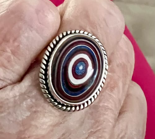 Customer photo review of Premium Fordite Ring Size 6.75 (.925 Sterling Silver)