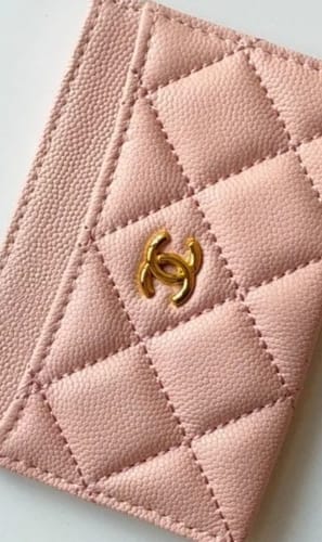 Customer photo review of CC CARD HOLDER 11.2 PALE PINK GRAINED CALFSKIN GOLD ICON