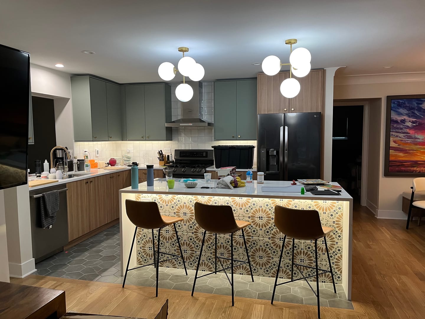 Customer photo review of 4-Light Opal Glass Globe Sputnik Semi Flush Chandelier