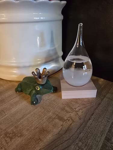 Customer photo review of Tear Drop Storm Glass With Wood Base