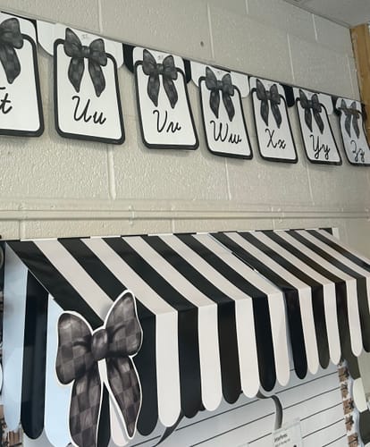 Customer photo review of Black and White Printable Cursive Alphabet Cards | Books and Bows