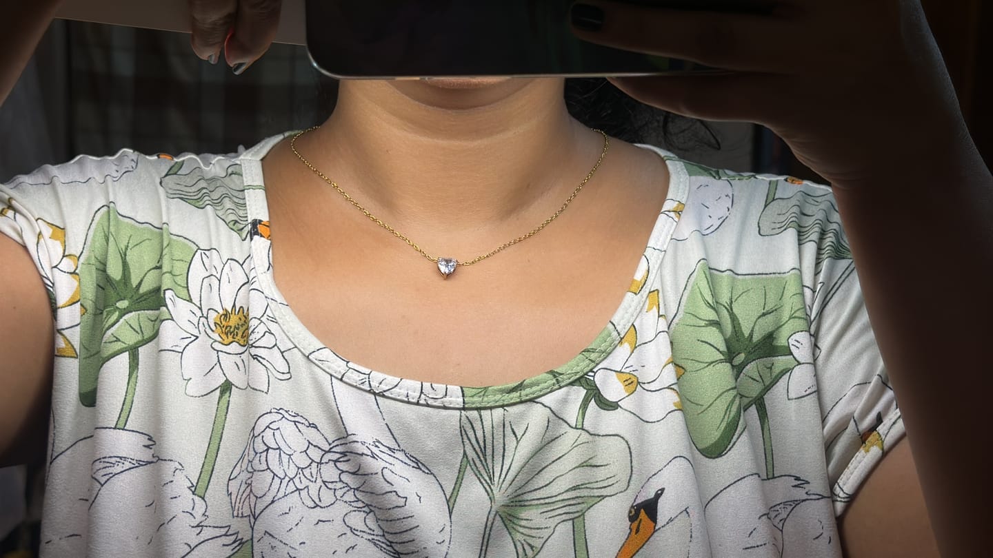 Customer photo review of Sparkling Hearts Gold Necklace