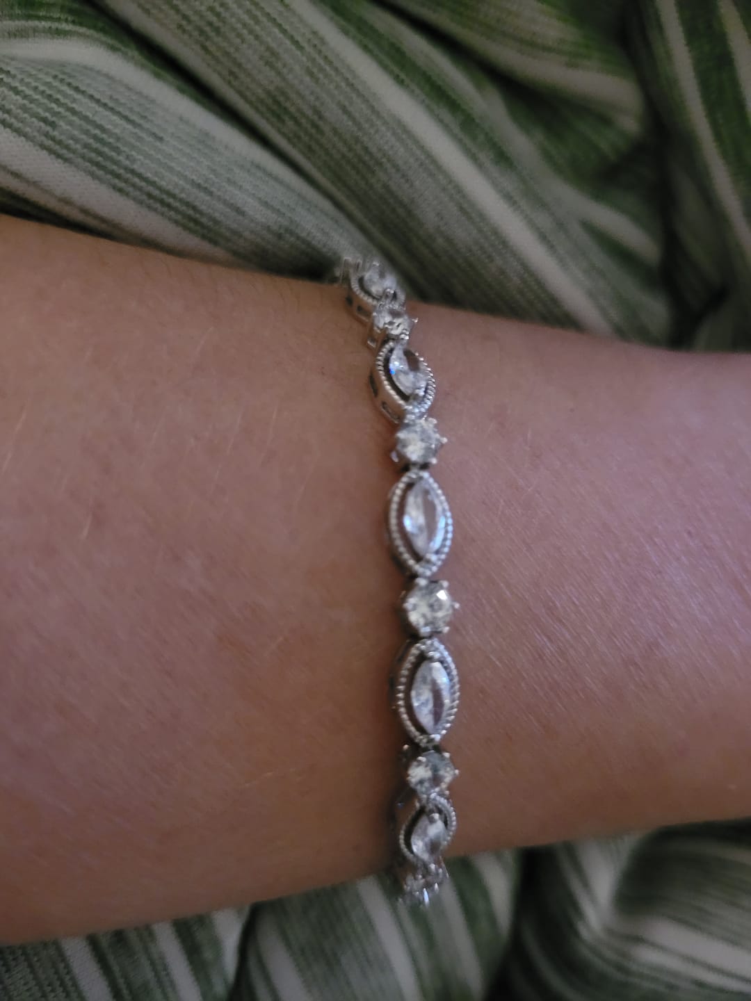 Customer photo review of Moira 18k White Gold Plated Tennis Bracelet with Simulated Diamond Crystals