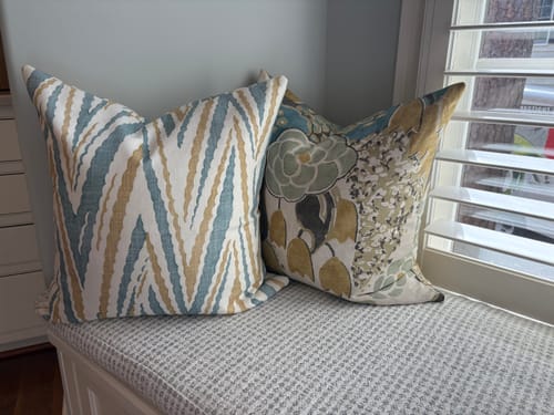 Customer photo review of Laura Floral Sage and Gold Pillow Cover