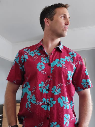 Customer photo review of Men's Short Sleeve Red Floral Button Up Beach Tropical Hawaiian Shirt