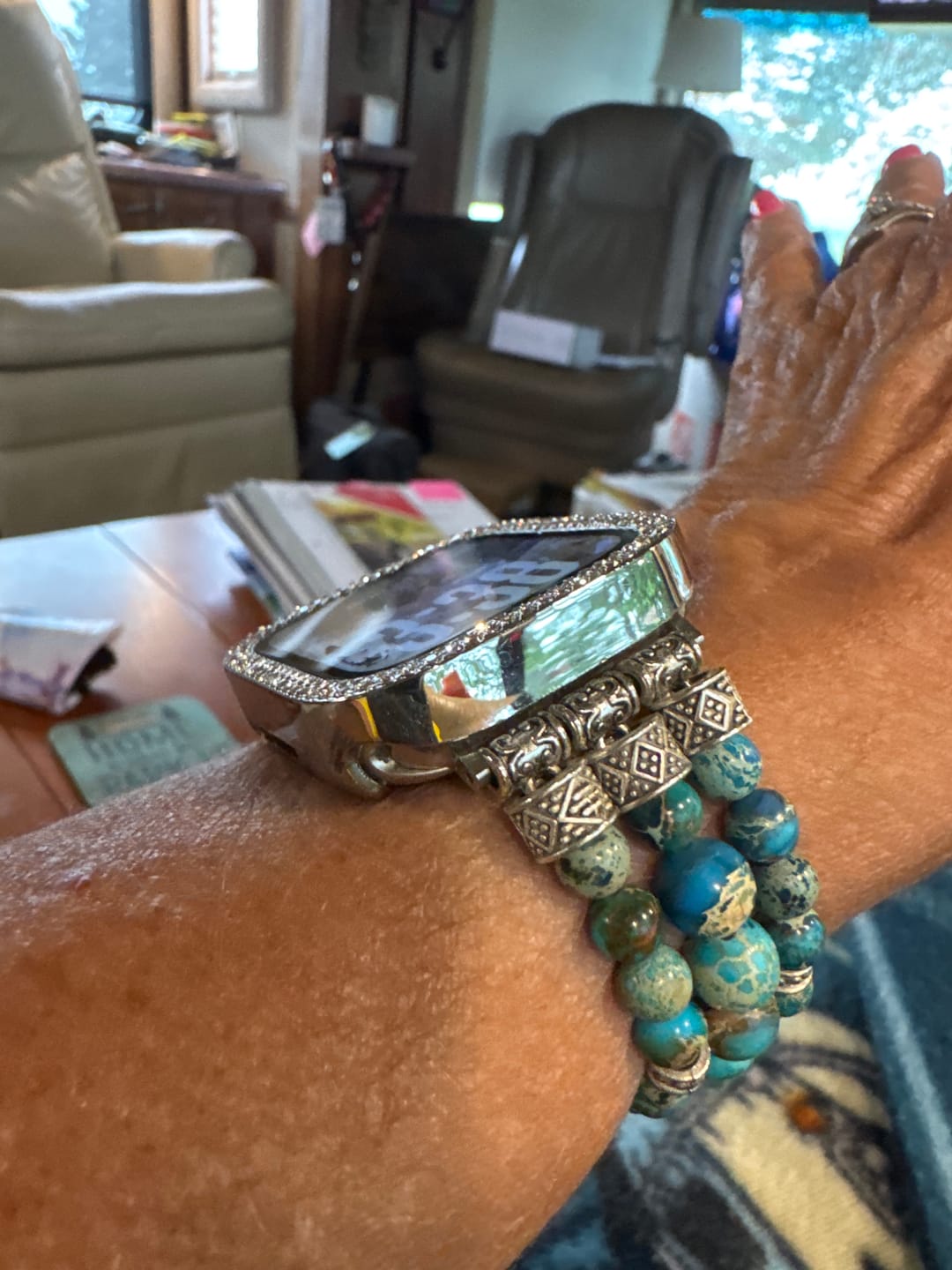 Customer photo review of Imperial Jasper Stretch Apple Watch Strap