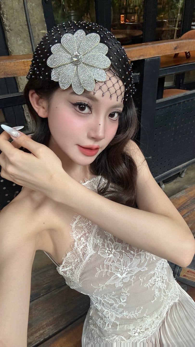 Customer photo review of ROVENTE Embroidered Lace Halter Dress With Gathered Hem