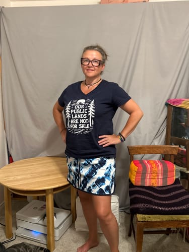 Customer photo review of Public Lands Not For Sale Women's V-Neck Tee