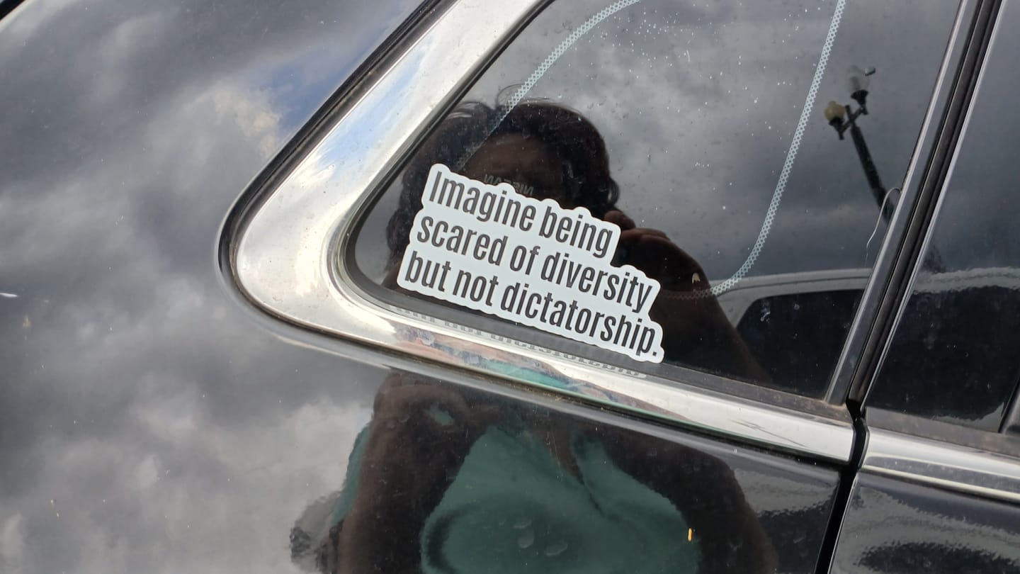 Customer photo review of Imagine Being Scared of Diversity But Not Dictatorship Unisex Tee
