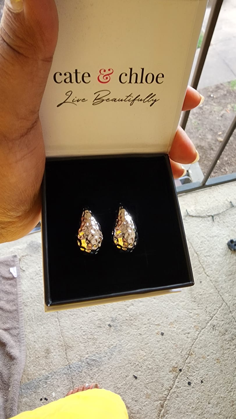 Customer photo review of Candice 18k White Gold Plated Teardrop Stud Earrings