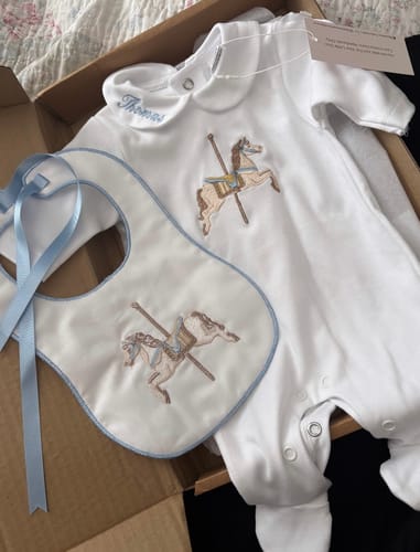 undefined review of Baby Boys White Horse Sleepsuit & Bib Set image 1 out of 2