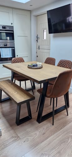 Customer photo review of Industrial Dining Table with Trapezium Leg - Smoked Oak