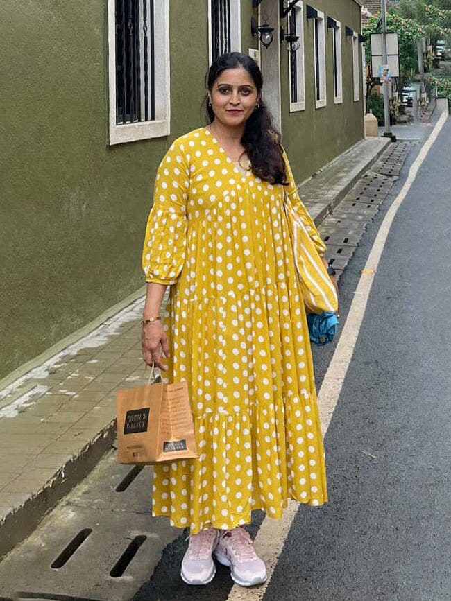 Customer photo review of Bonjour Yellow Polka Modal Maxi Dress