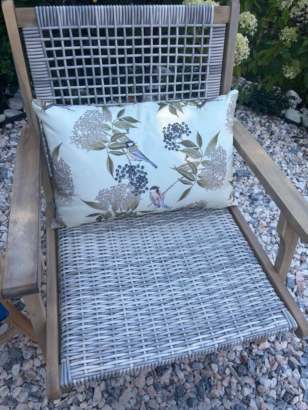 Customer photo review of Outdoor Garden Waterproof Rectangle Cushion - Birds On Elderflower