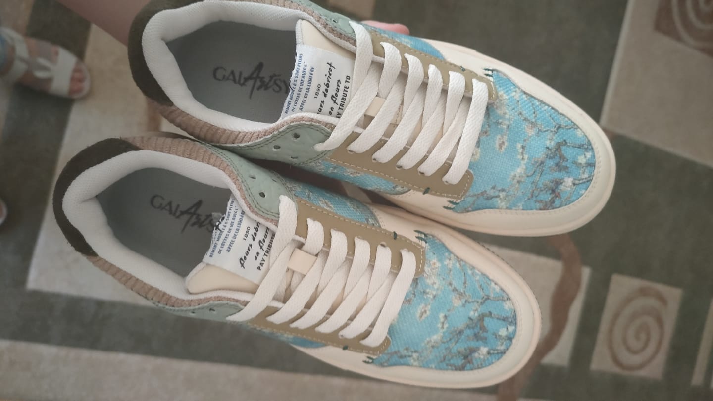 Customer photo review of Van Gogh Almond Blossoms inspired sneakers