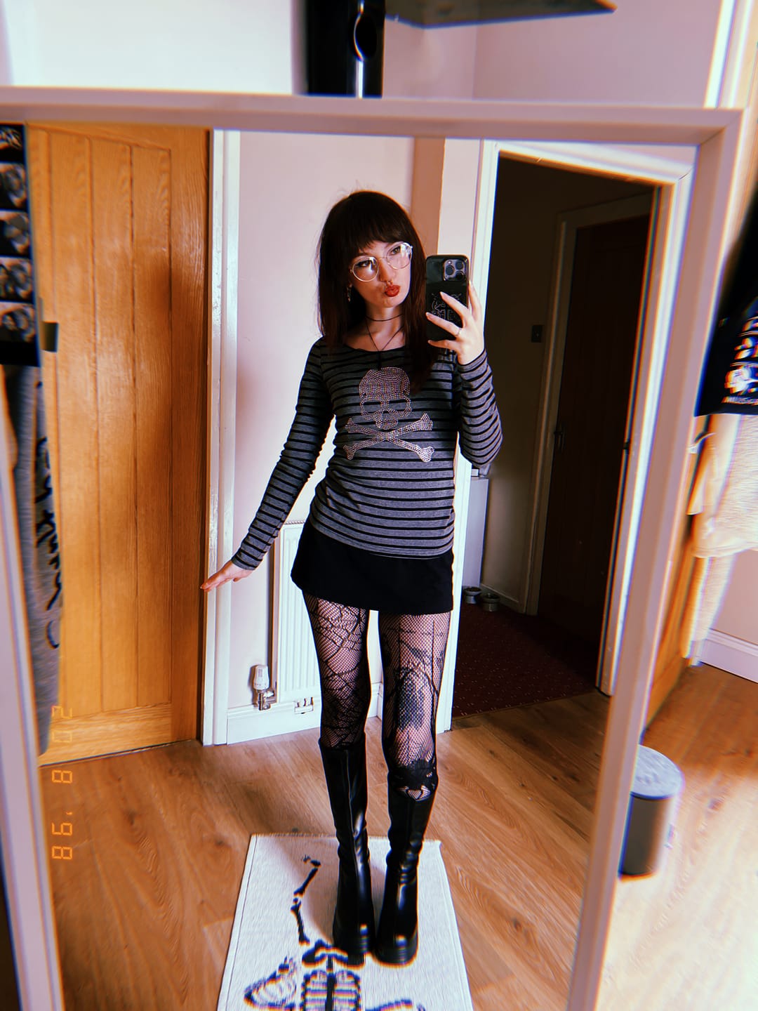 Customer photo review of Ravyne Bling Skull Stripes Knit Top