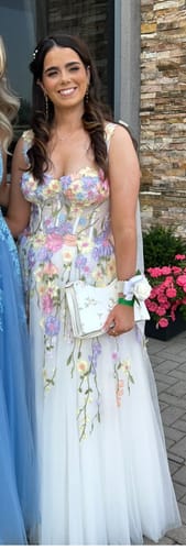 Customer photo review of Embroidery Floral Corset Ivory Dress with Removable Tie Straps