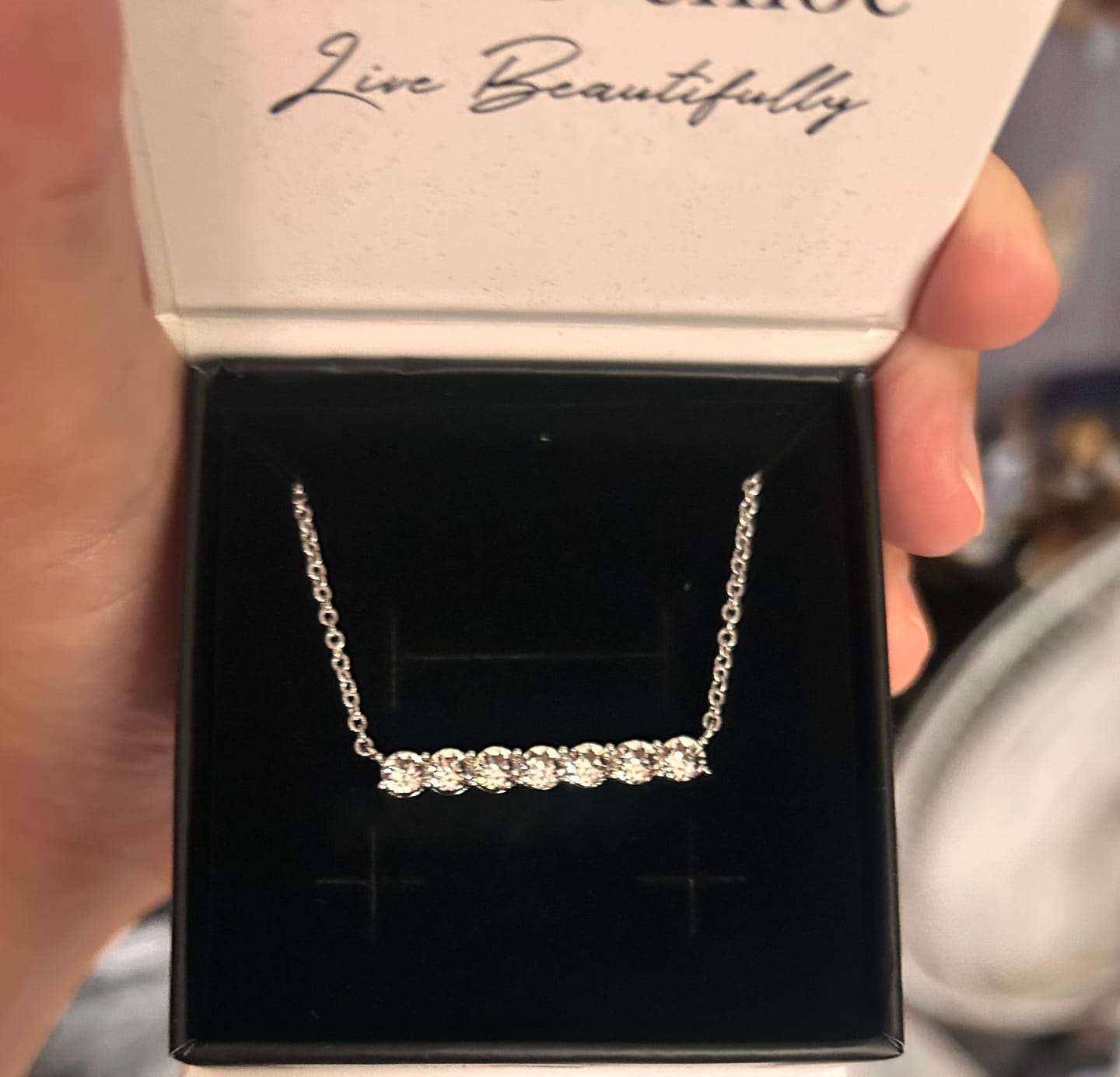 Customer photo review of Lynn 18k White Gold Plated Necklace with Swarovski Crystals