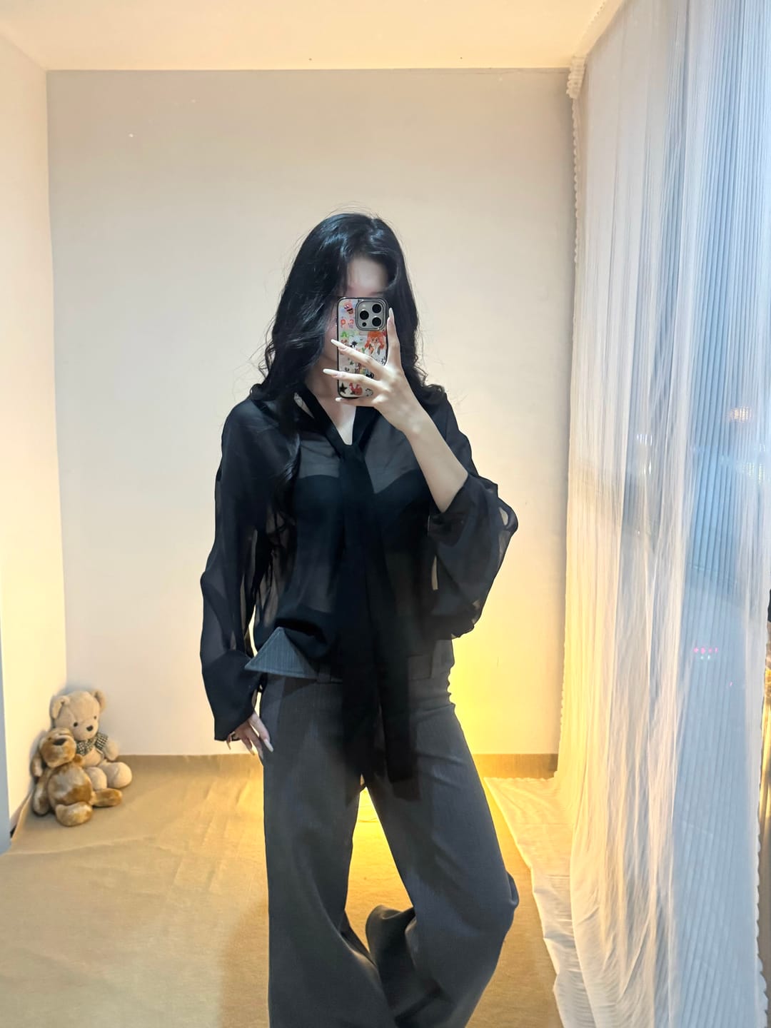 Customer photo review of IAMXIAA Sheer Flowing Chiffon Top with Scarf Detail
