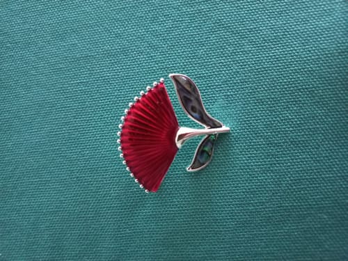 Customer photo review of Paua and Enamel Pohutukawa Brooch