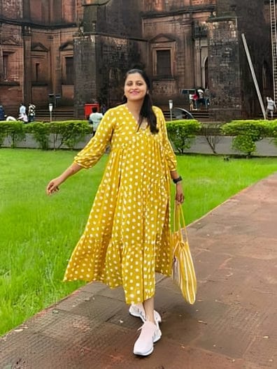 Customer photo review of Bonjour Yellow Polka Modal Maxi Dress