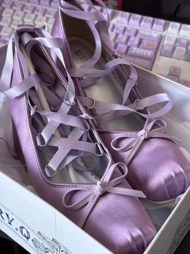 Customer photo review of Satin lace-up ballet shoes