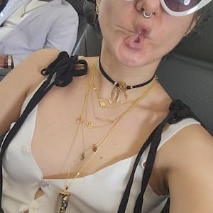 Customer photo review of Family Birthstone Bar Necklace, Baguette Stones for Mom