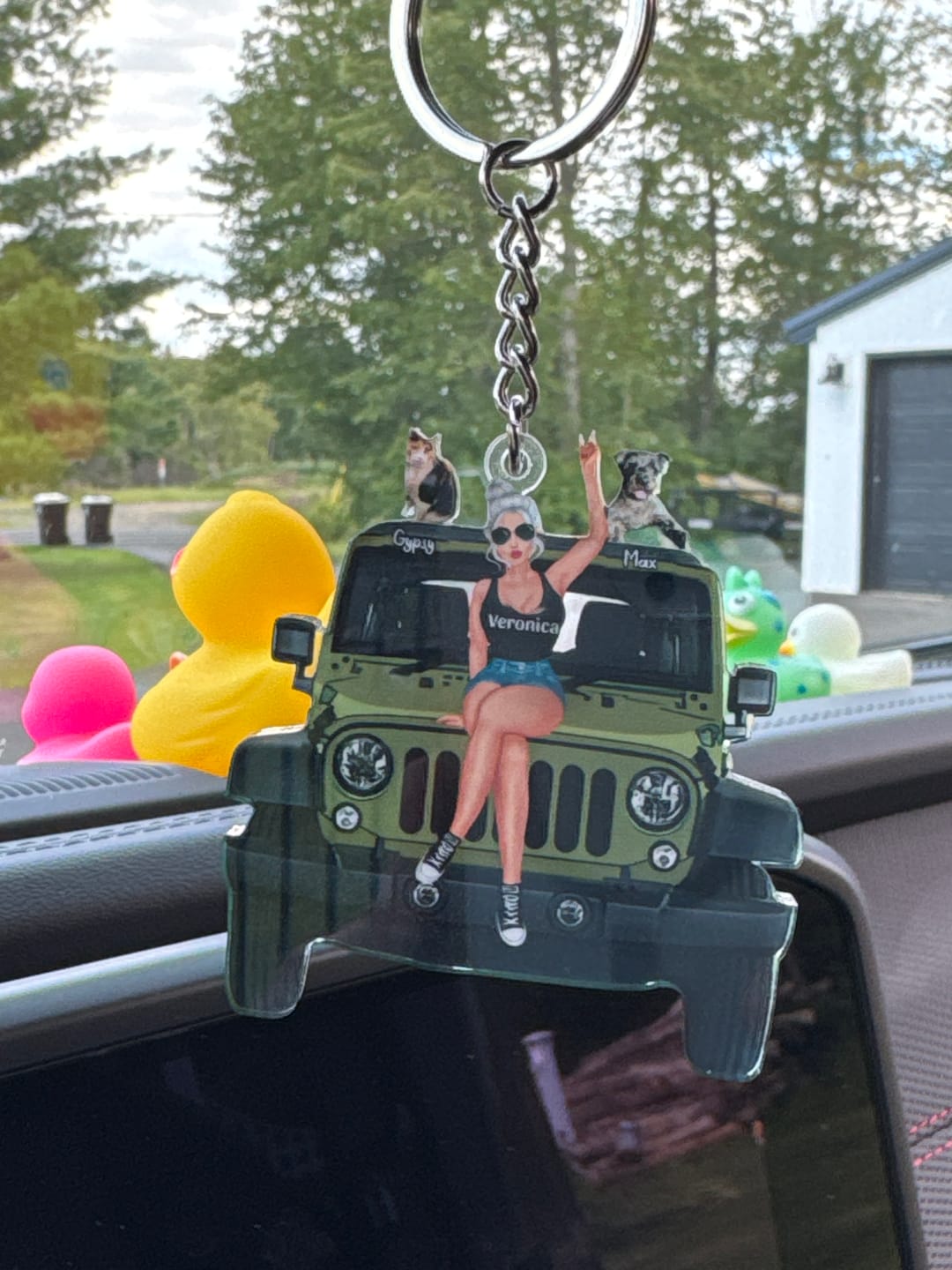 Customer photo review of Personalized A Girl With Off-Road Car And Dog Keychain Gift For Journey Girls