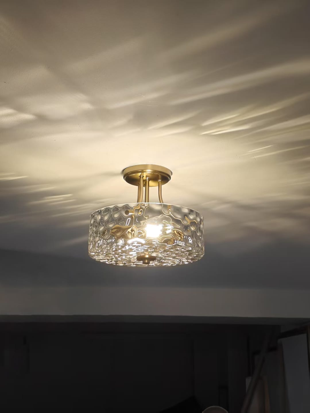 Customer photo review of Round Drum Hammered Glass Semi Flush Mount