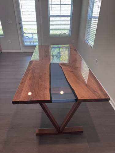 Customer photo review of Epoxy River Table - Live Edge Solid Walnut Farmhouse Dining Table