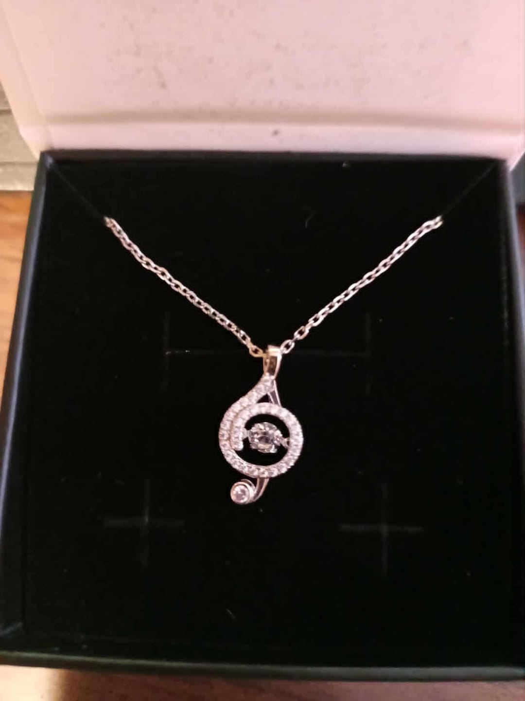 Customer photo review of Jolene 18k White Gold Plated G-Clef Dancing Pendant Necklace with Swarovski Crystals