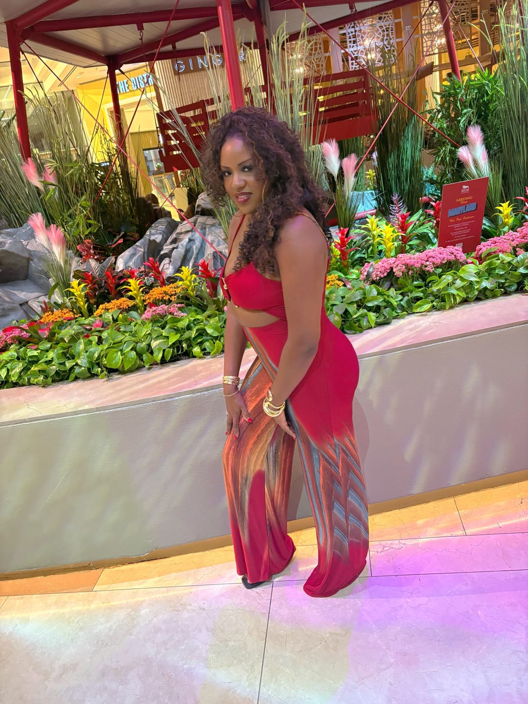 Customer photo review of Playing Me Print Cami Jumpsuit