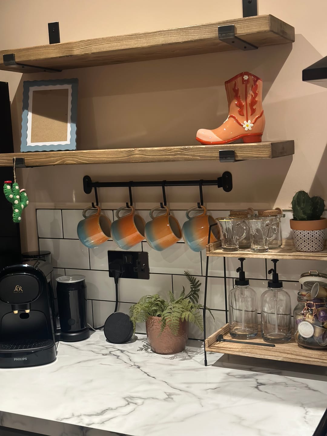 Customer photo review of Set of 2 | Rustic Wooden Wall Shelves with Industrial Style Bracket | 22.5cm depth