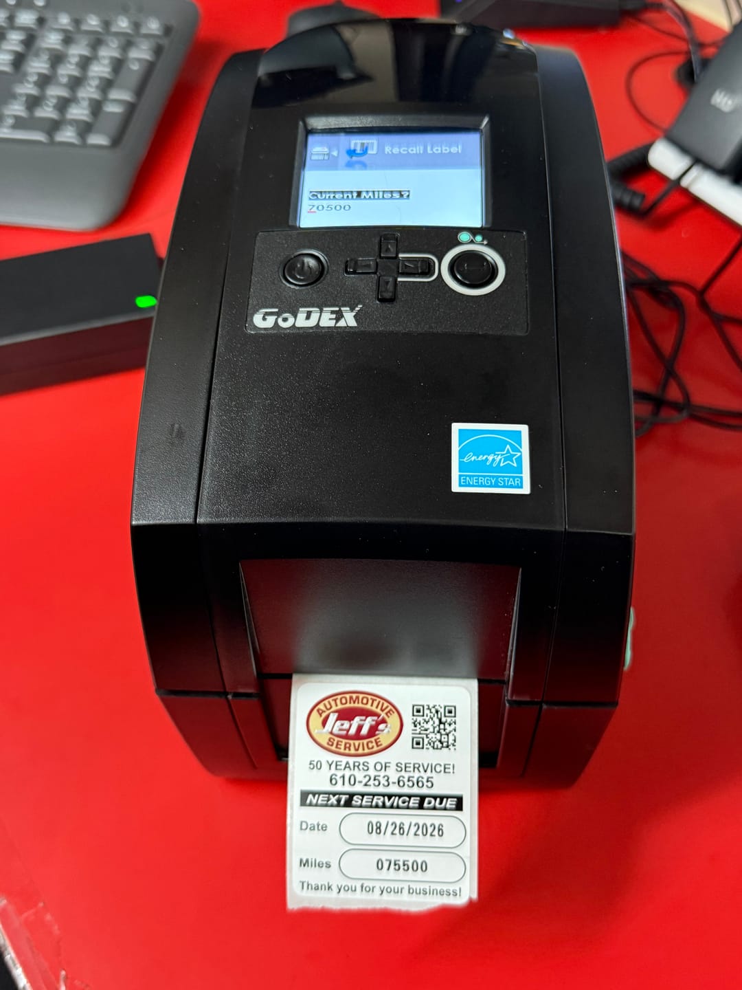 Customer photo review of GoDEX Oil Change Reminder Label Printer - Fully Programmed with 1000 Custom Oil Labels, Ribbon & Keyboard