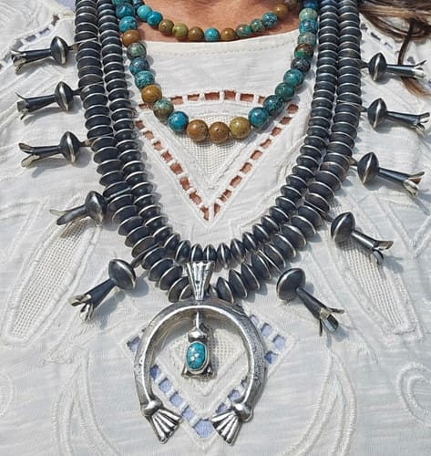 Customer photo review of Navajo Tibetan Turquoise & Sterling Silver 8mm Beaded Necklace