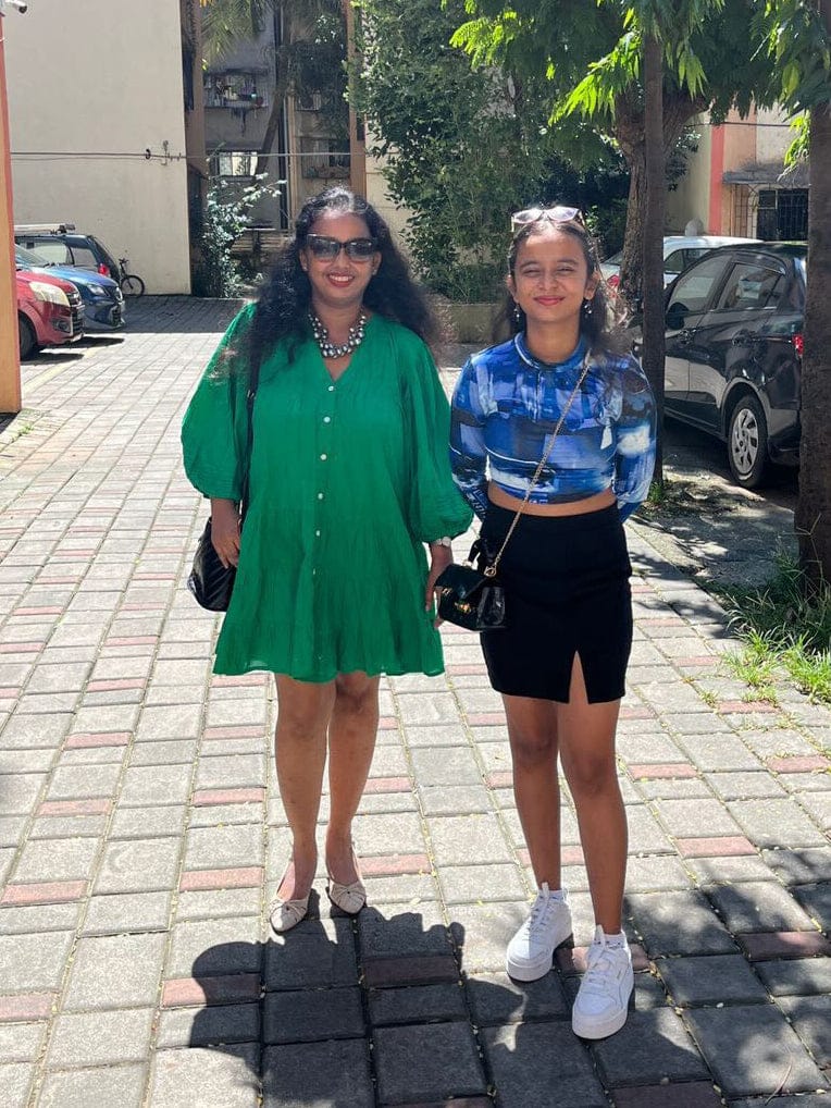 Customer photo review of Anna Forest Green Cotton Midi Dress