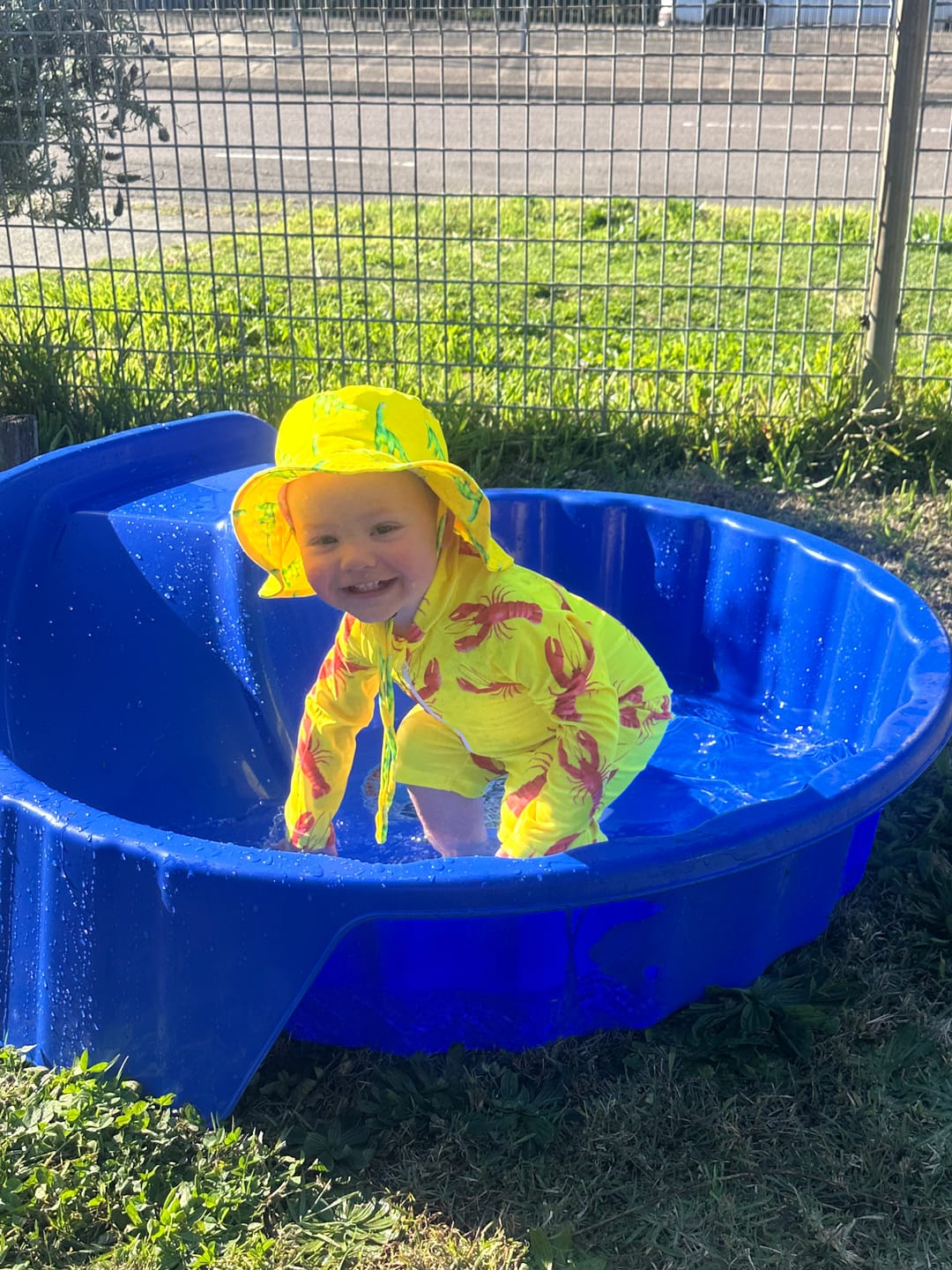 Customer photo review of Bright Lobster Unisex Long Sleeve Zip Swimmers