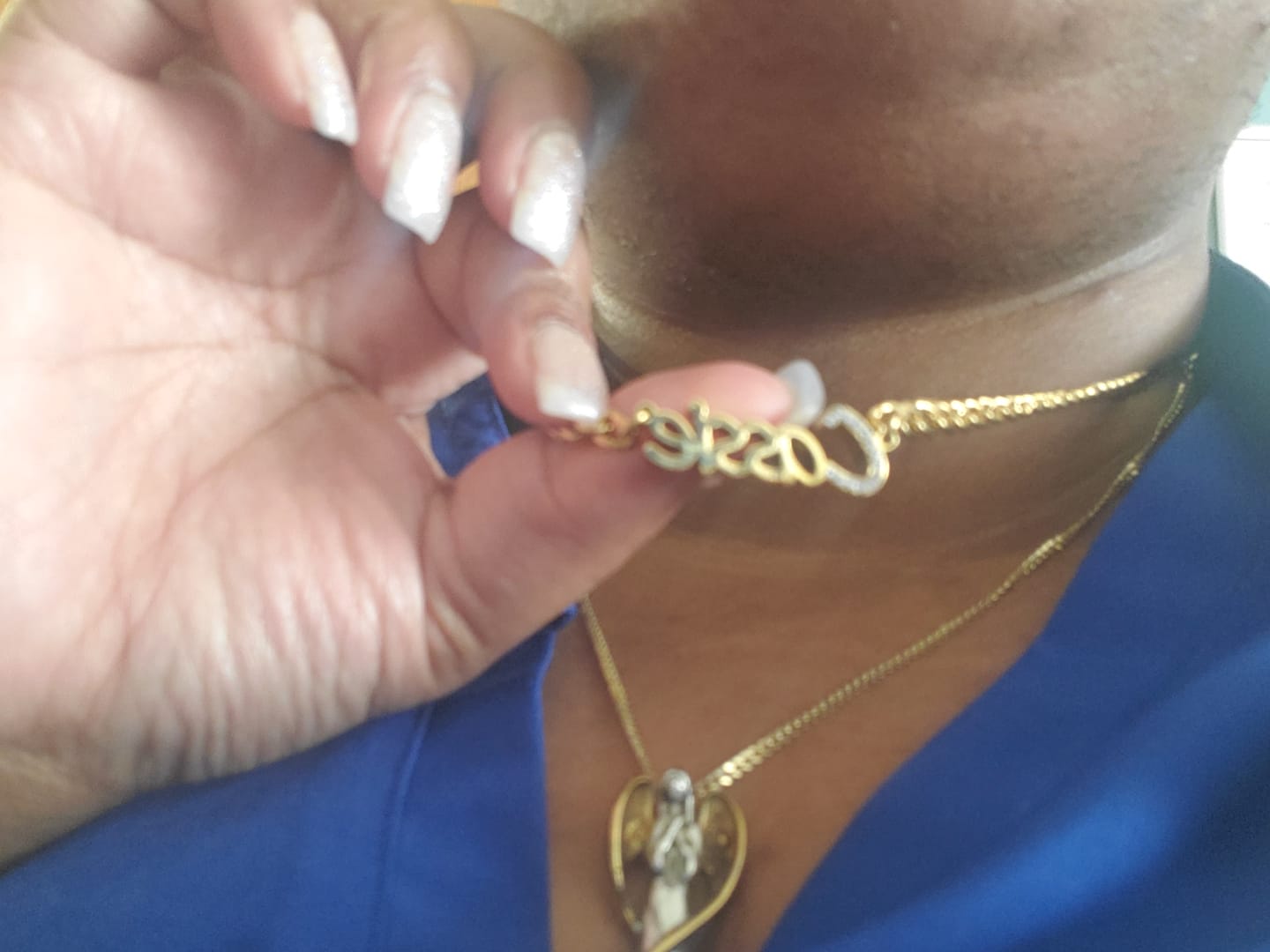 Customer photo review of Thick Nameplate Necklace w/ Cuban Chain