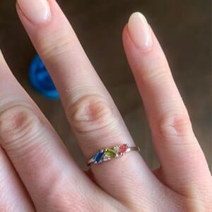 Customer photo review of Family Birthstone Bar Necklace, Baguette Stones for Mom
