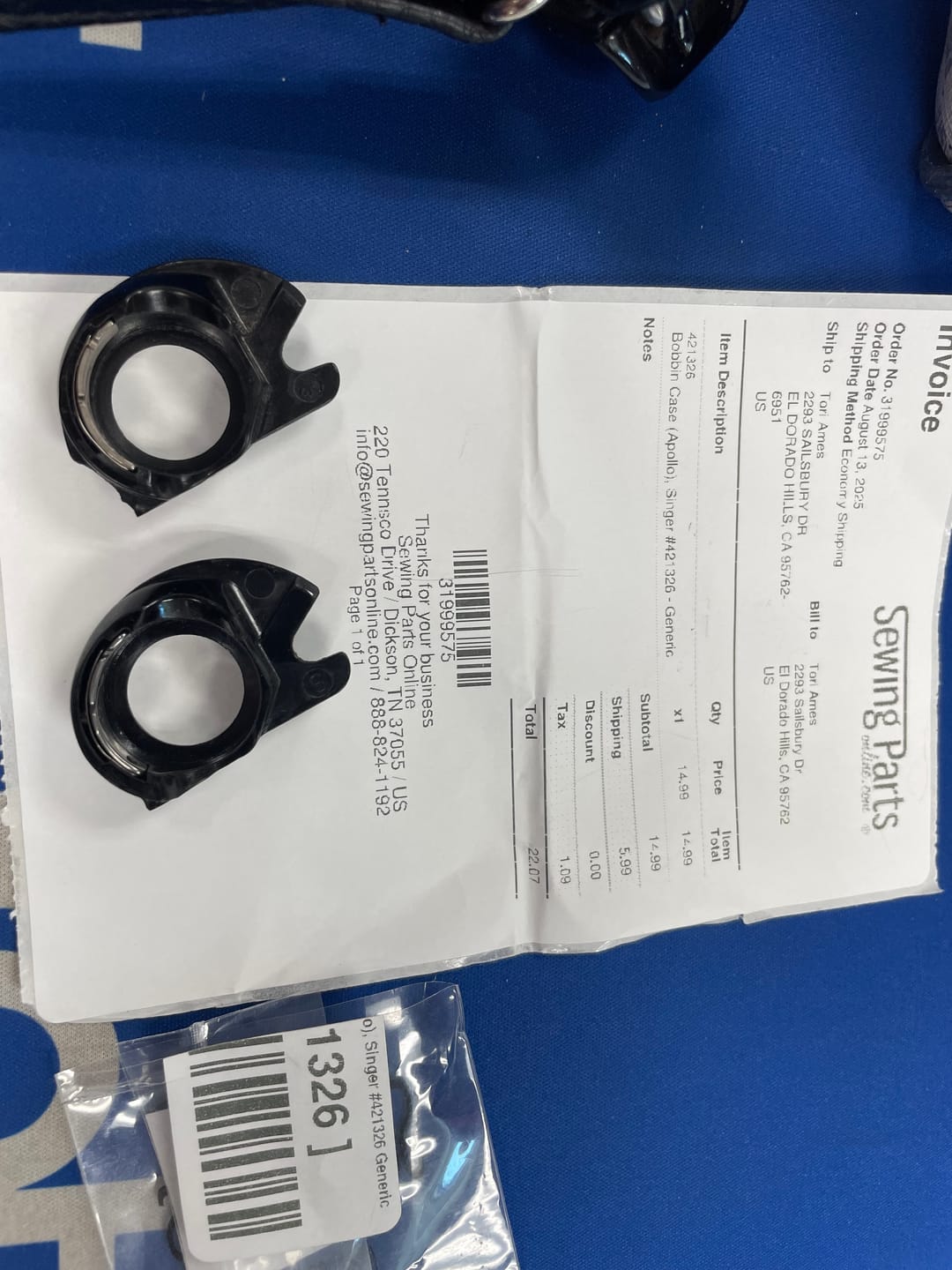 Customer photo review of Bobbin Case (Apollo), Singer #421326
