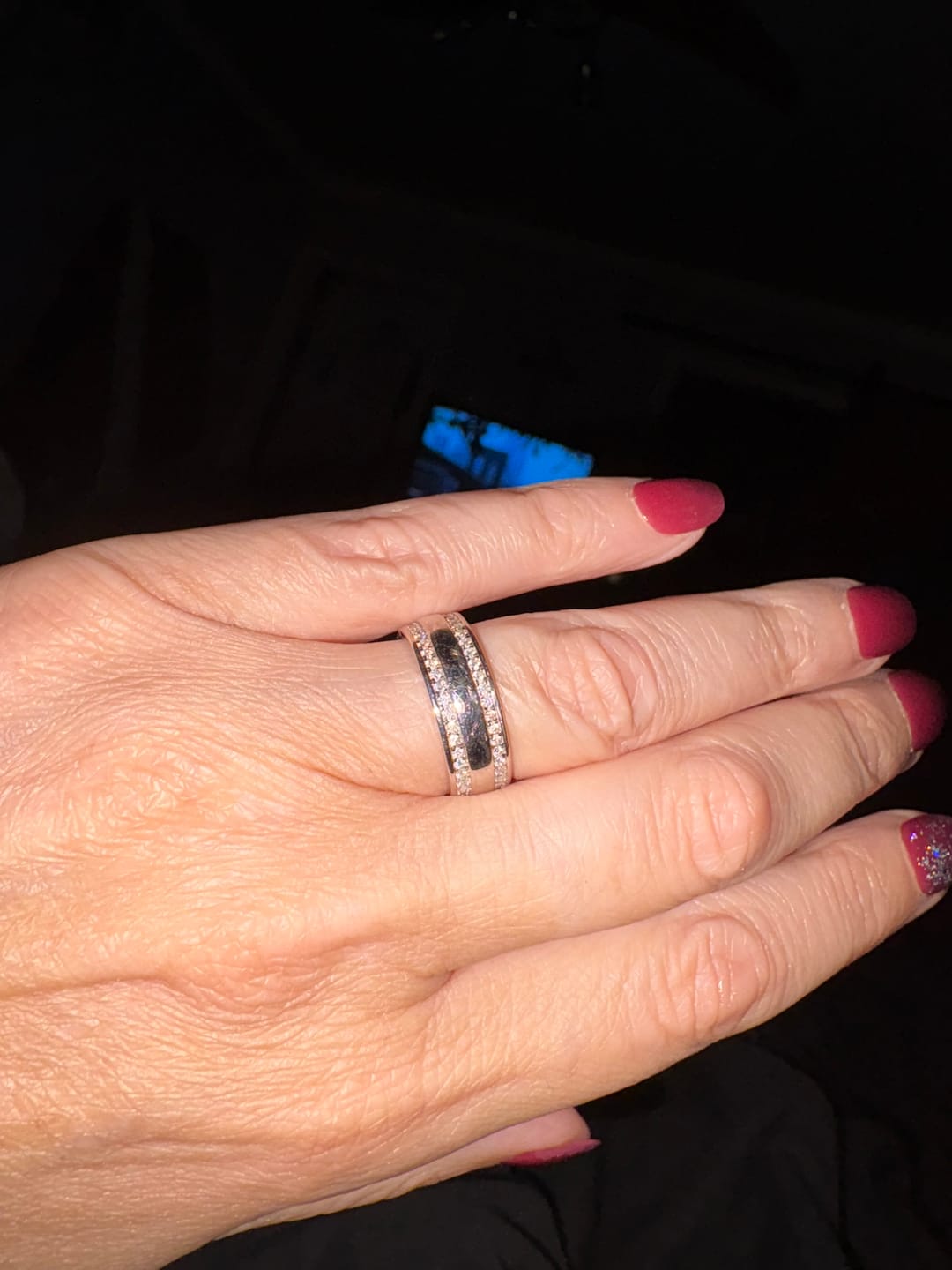 Customer photo review of Domed Double Row Moissanite Eternity Wedding Band
