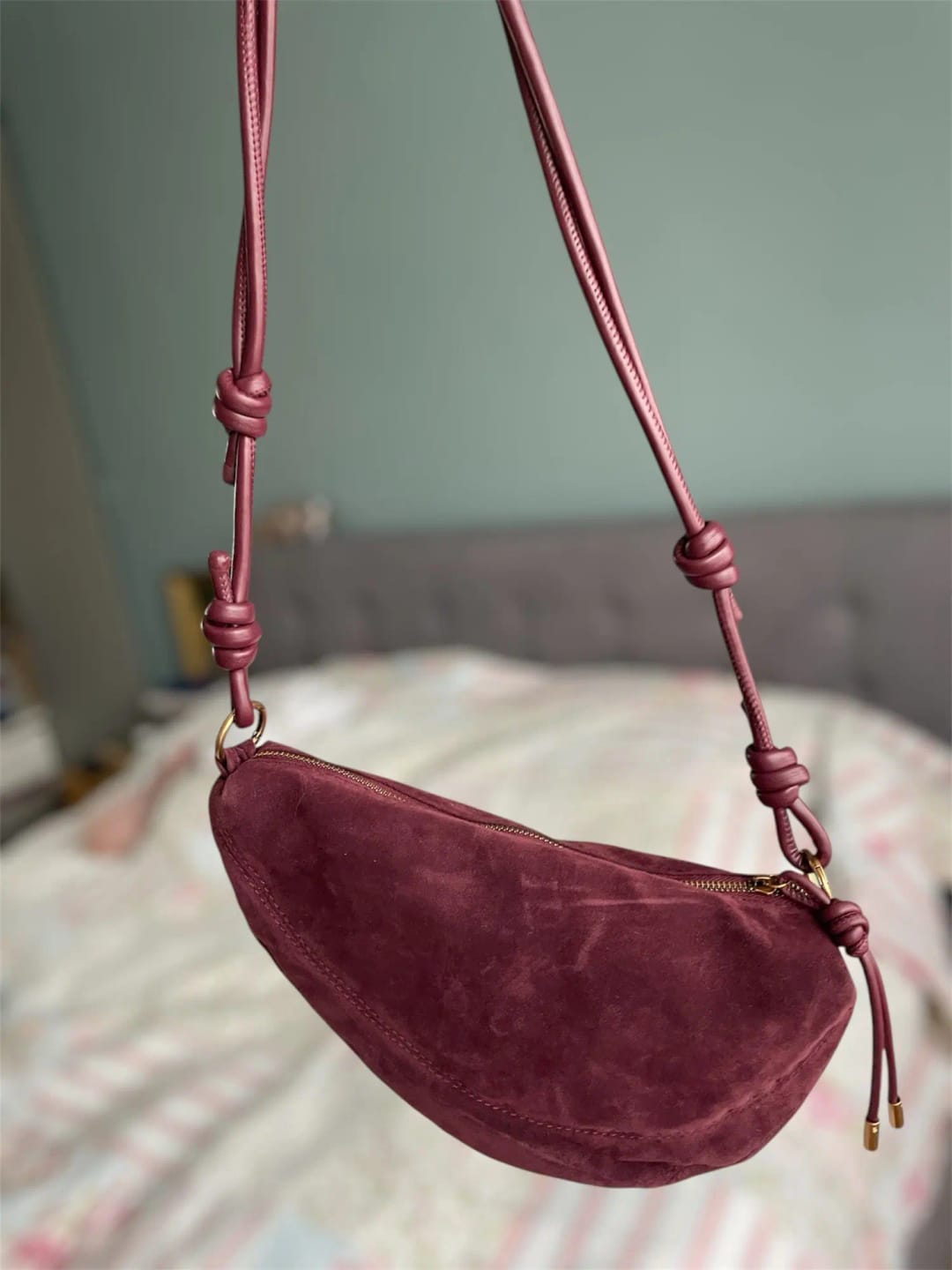 Customer photo review of Mary - Stylish Vegan Suede Shoulder Bag for Women, Trendy Crossbody Dumpling Design