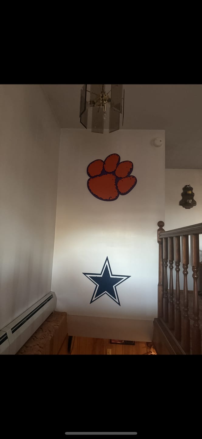 Customer photo review of Clemson Tigers Orange on Purple Paw 3D Vintage Metal Wall Art