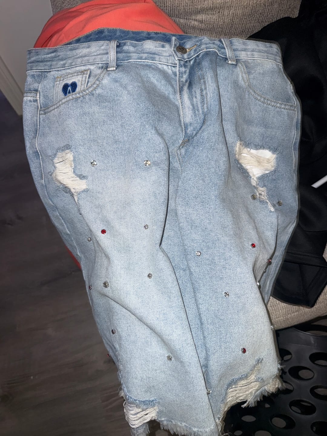 Customer photo review of Aelfric Eden Rhinestone Application Jorts
