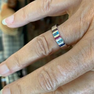 Customer photo review of Family Birthstone Bar Necklace, Baguette Stones for Mom