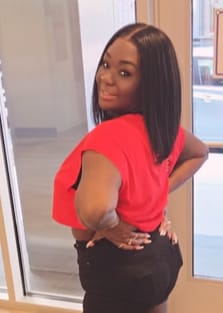 Customer photo review of Wavymy Yaki Straight Layered Cut Silky Bob Wig Upgrade 9x6 T-Part Lace Wig Pre-Plucked Wear Go Glueless Wigs 180% Density