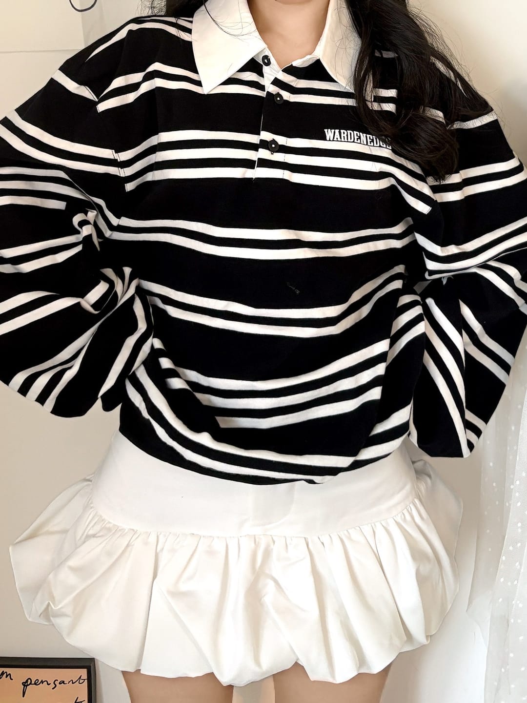 Customer photo review of WARDEN EDGE Black Striped Polo Knit T-Shirt