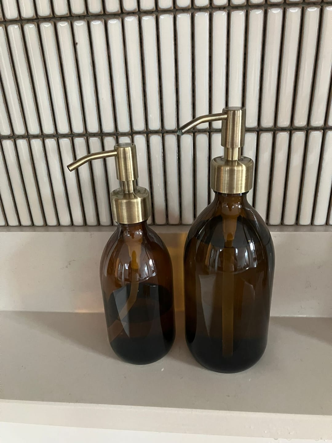 Customer photo review of Amber Glass Bottle with Stainless Steel Pump