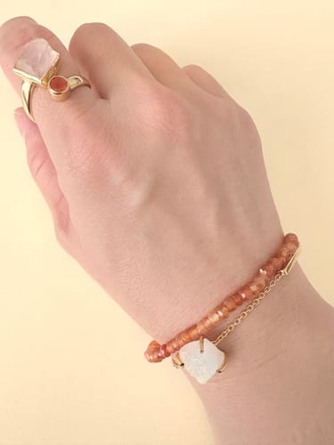 Customer photo review of Rose quartz + Carnelian combination ring