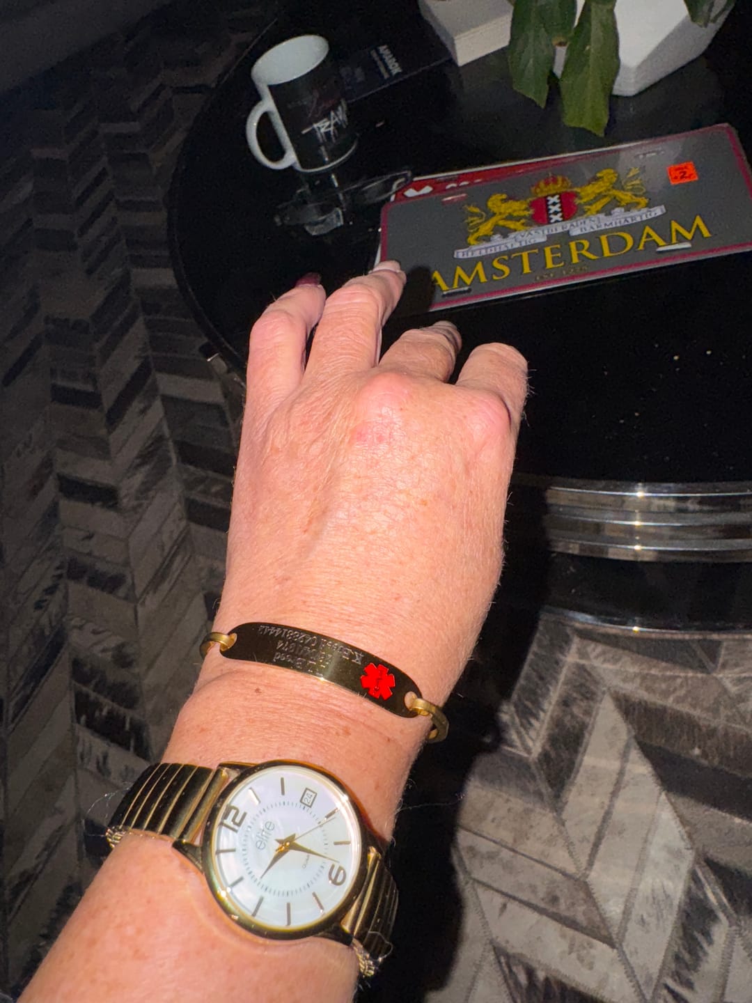 Customer photo review of Personalised Gold Medical Alert ID Bangle Bracelet